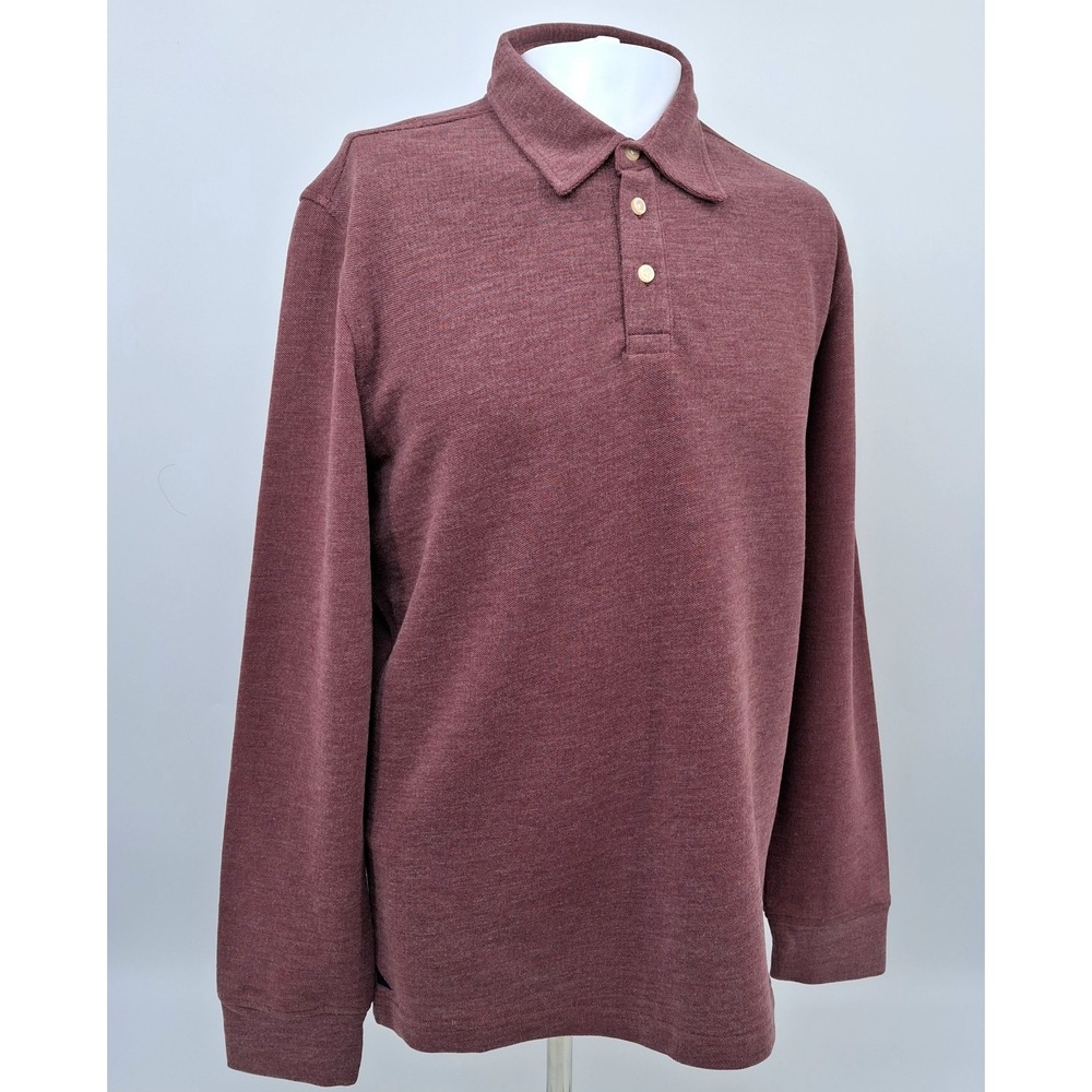 UNTUCKit DAO Polo Shirt Mens Medium Maroon Long Sleeve Heathered Cotton Blend - Picture 2 of 15